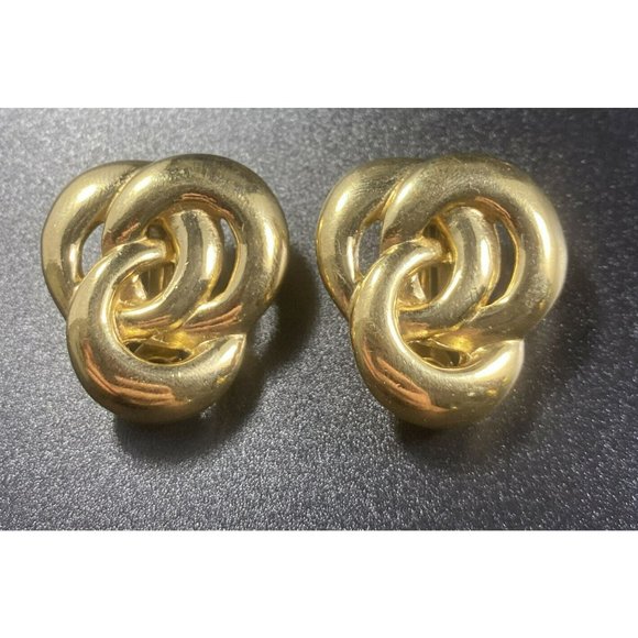 GIVENCHY Signed Triple Knot Clip On Earrings Gold Tone Vintage - Picture 6 of 6